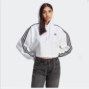 Adidas White Crop Hoodie